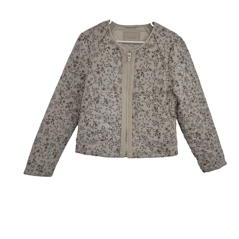 BlankNYC Jacket‎ Womens L Brown Flowers Quilted Long Sleeve Full Zip